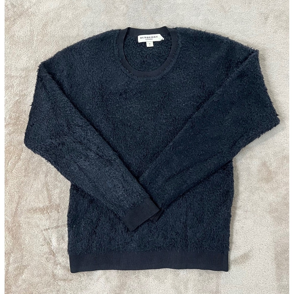 Burberry London Fuzzy Texture Sweater Women Small Black Ribbed Neck EUC